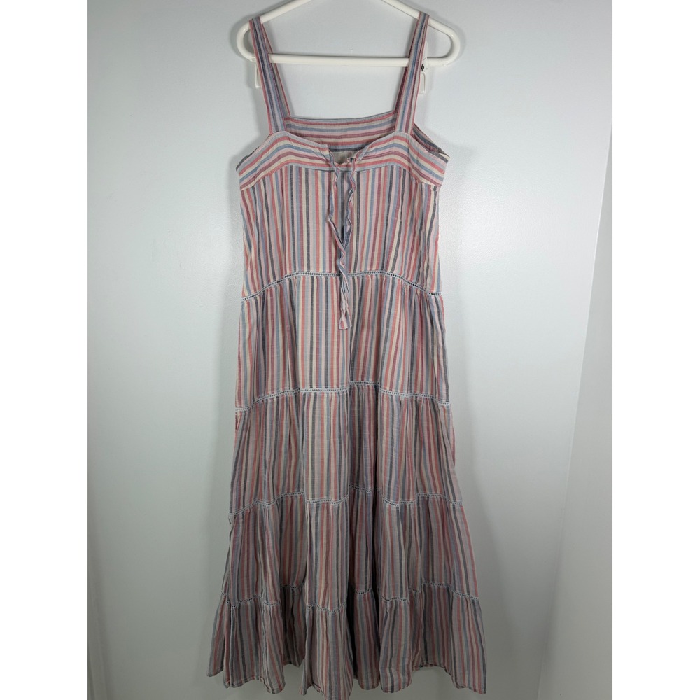 Anthropologie Sundry Luna Tiered Midi Dress Striped Pastel Beach Resortwear 2 - Picture 3 of 10